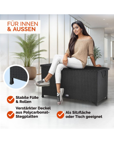Gartenbox Polyrattan 270L Schwarz mit Rollen